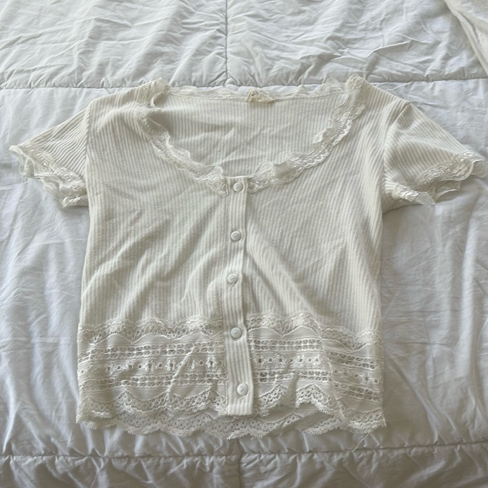 Urban Outfitters White Button Laced Top